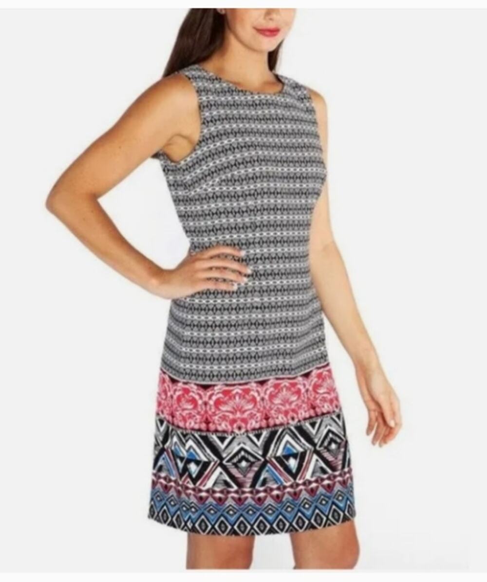Mario Serrani Italy Women's Size 6 Geometric Mixed Print Sleeveless Shift Dress
